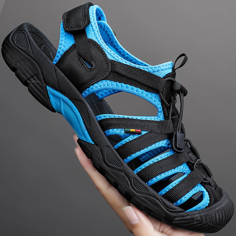 LZDZN Men's Closed Toe Sandals For Men Leather Dress Mens Hiking Man Blue Black Brown Size Summer Flip Flops Slippers Shoes Male Shoe Casual3