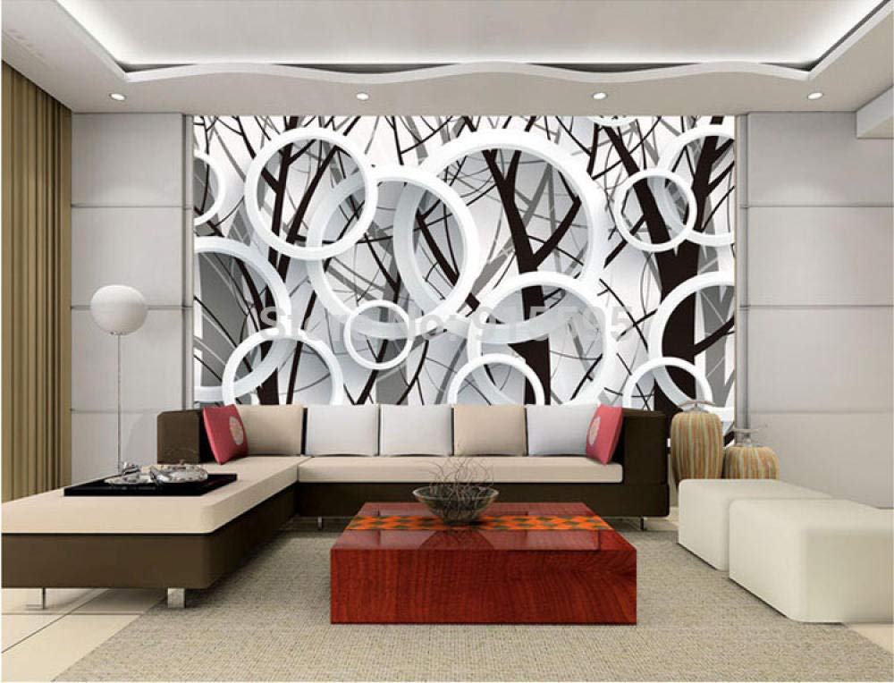Papier peint photo 3D abstrait de 350x245 cm avec motif arbre et cercles pour salon