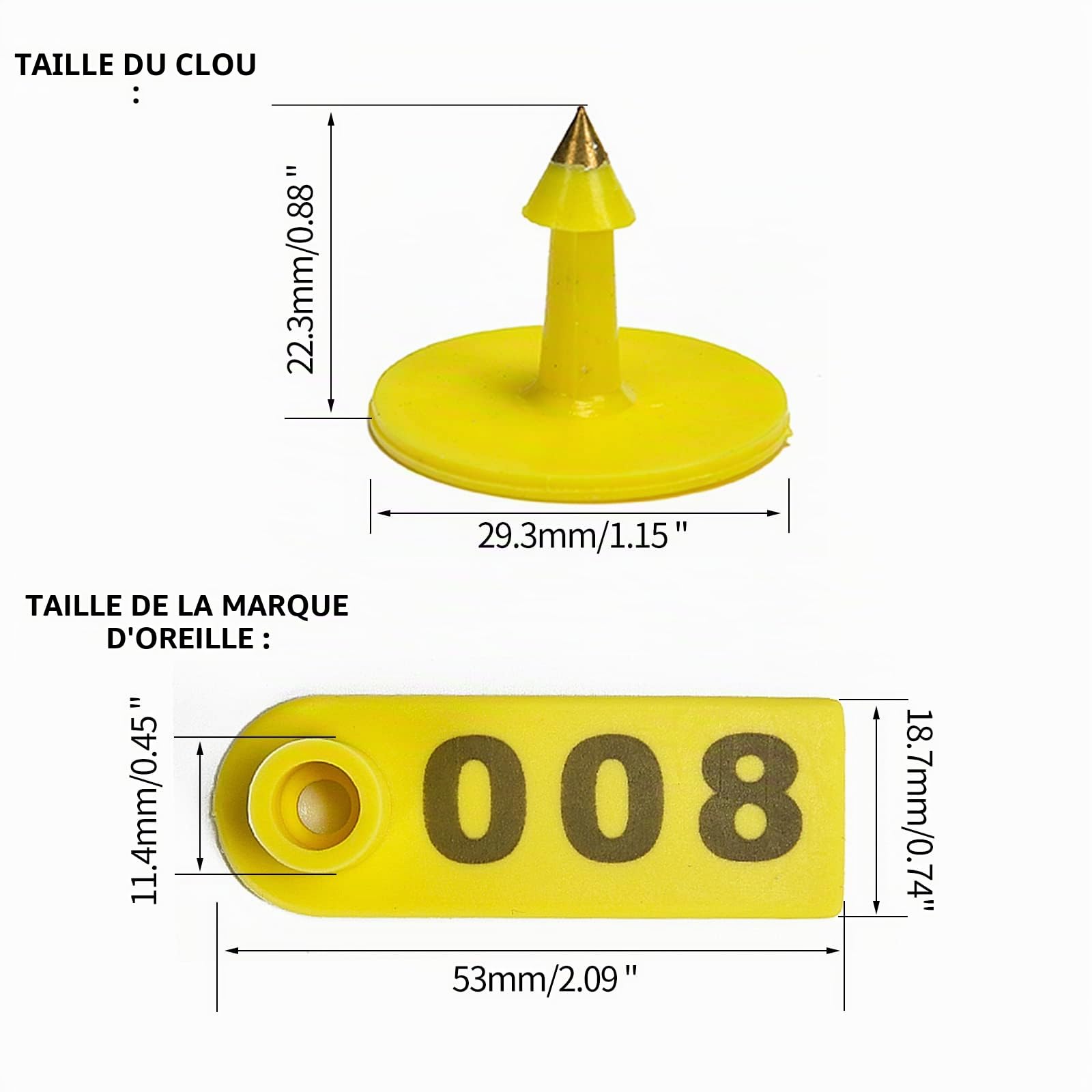 WUBAO Lot de 50 boucles d'oreilles d'identification pour animaux de compagnie en cuivre de type laser pour chèvre/mouton/agneau Jaune