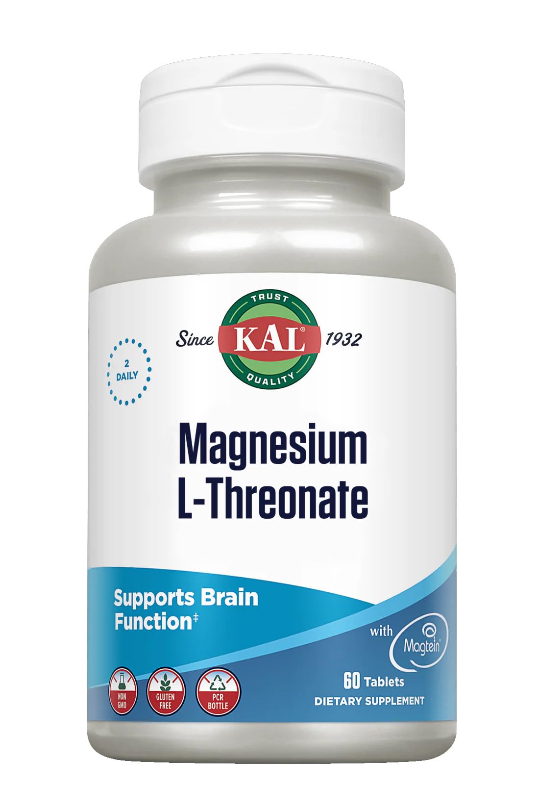 L-TREONATO DE MAGNESIO 60 COMPRIMIDOS KAL | Mejora las funciones cerebrales y la calidad del sueño | Apoyo a la salud ósea y muscular | Mayor biodisponibilidad