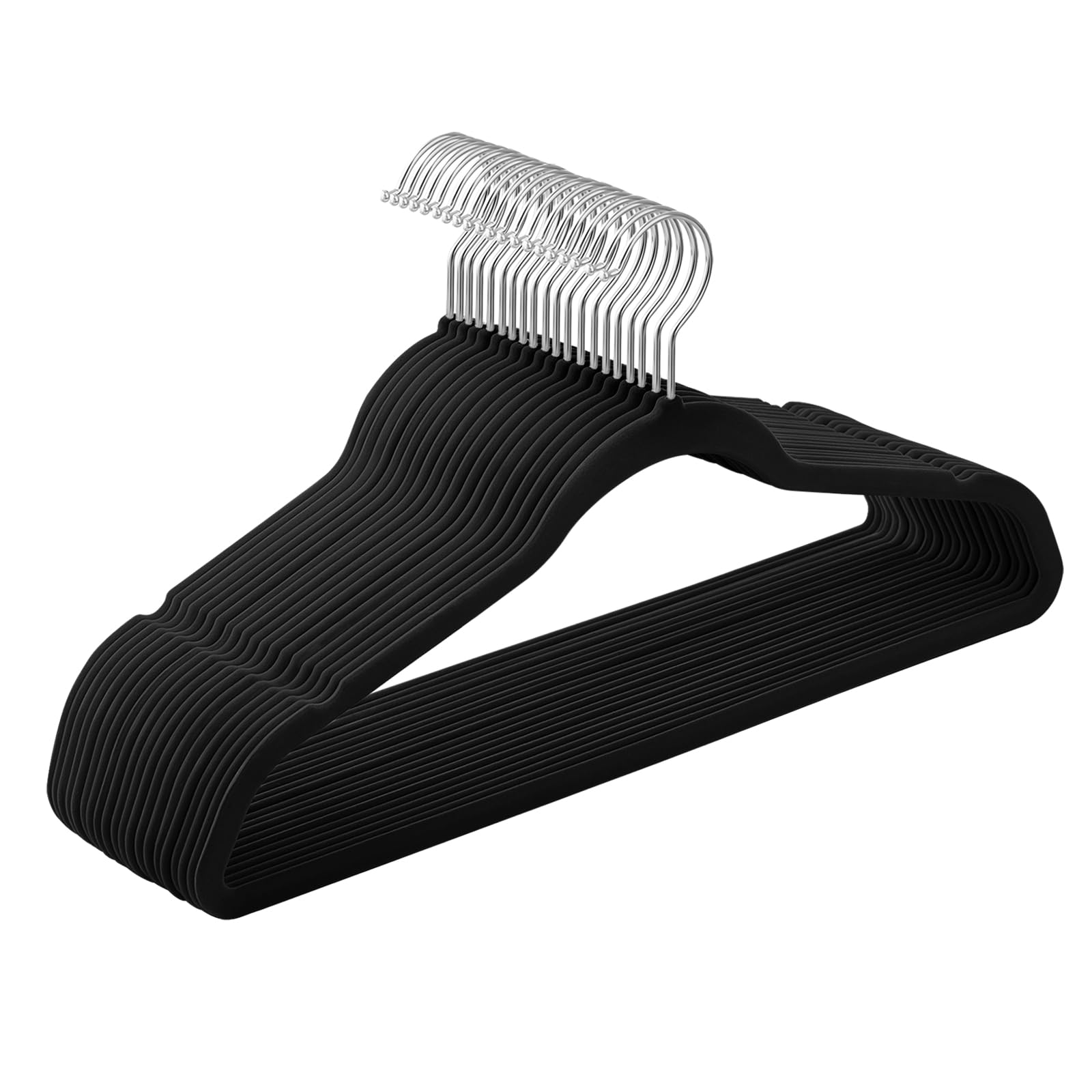 SONGMICS Grucce Appendiabiti in Velluto, 20 Pezzi, Salvaspazio e Antiscivolo, Gancio Girevole a 360°, Spesso 0,6 cm, Largo 41,5 cm, Cappotti Pantaloni, Nero Inchiostro e Argento CRF026B20