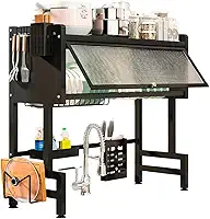 Escorredor de Louças Suspenso com Porta Organizador para Pia Cozinha 85cm Multifuncional Porta Copos Talheres Tábua até 30kg Preto Brinovar