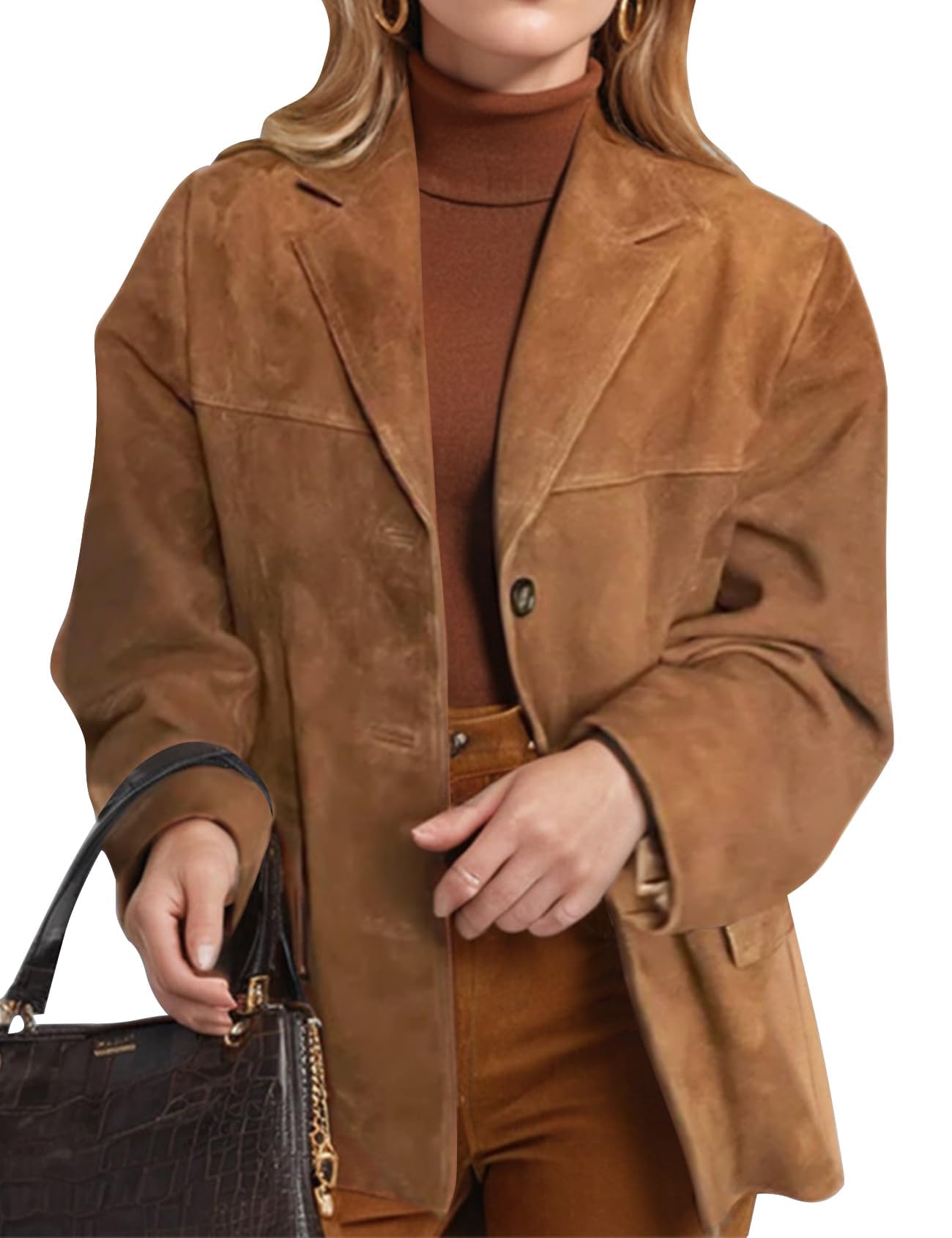 Flygo Womens Faux Suede Blazer Jacket Vintage Long Sleeve Button Down Casual Blazer Business Work Outfits
