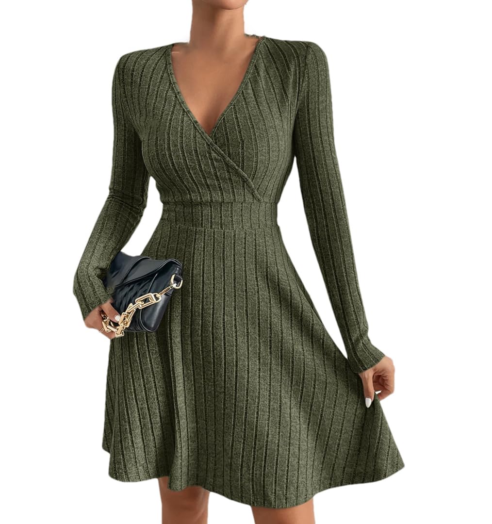 Robe pull col en V pour un style décontracté chic en automne hiver - 8
