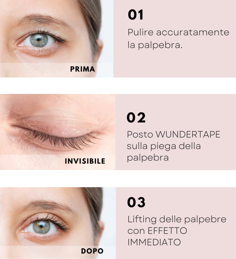 WUNDERTAPE "L" Strisce adesivi per occhi incappucciati - alza palpebre cadenti senza chirurgia! cerotti invisibile per sollevare le palpebre (lift stickers for eye lids) (144 x L)