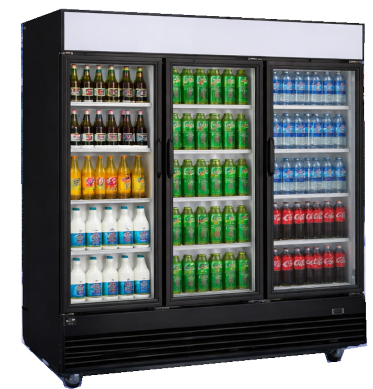 Commercial Refrigerator Glass 3-Door Merchandiser Display Cooler,Beverage Drink Cooler, ETL,NSF certified, Bottom-Mounted 74 inches width, capacity 69 cuft 110V, Restaurant Kitchen Cafe