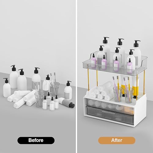 Miniatura 5 de GTI Organizadores de baño de 4 niveles y almacenamiento, organizador de maquillaje grande con 2 cajones y 2 bandejas, organizadores de perfume para