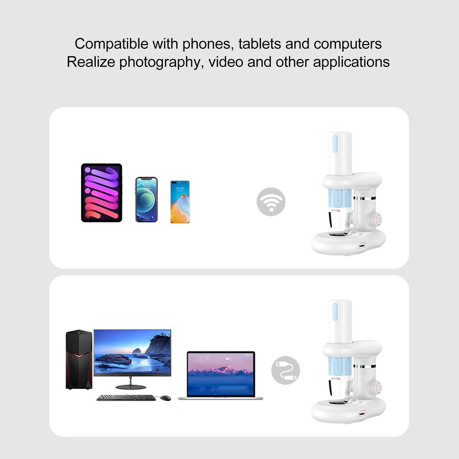 Microscopio Digital para Niños, Microscopio de Bolsillo Portátil 50-1000X 8 Luces LED, Enfoque Manual, Conexión USB WiFi, para Experimentos Científicos, Observación de Plantas,
