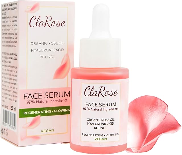 ClaRose Hyaluronic acid Anti-ageing Face Serum with 100% Natural Rose oil and Retinol, 30ml