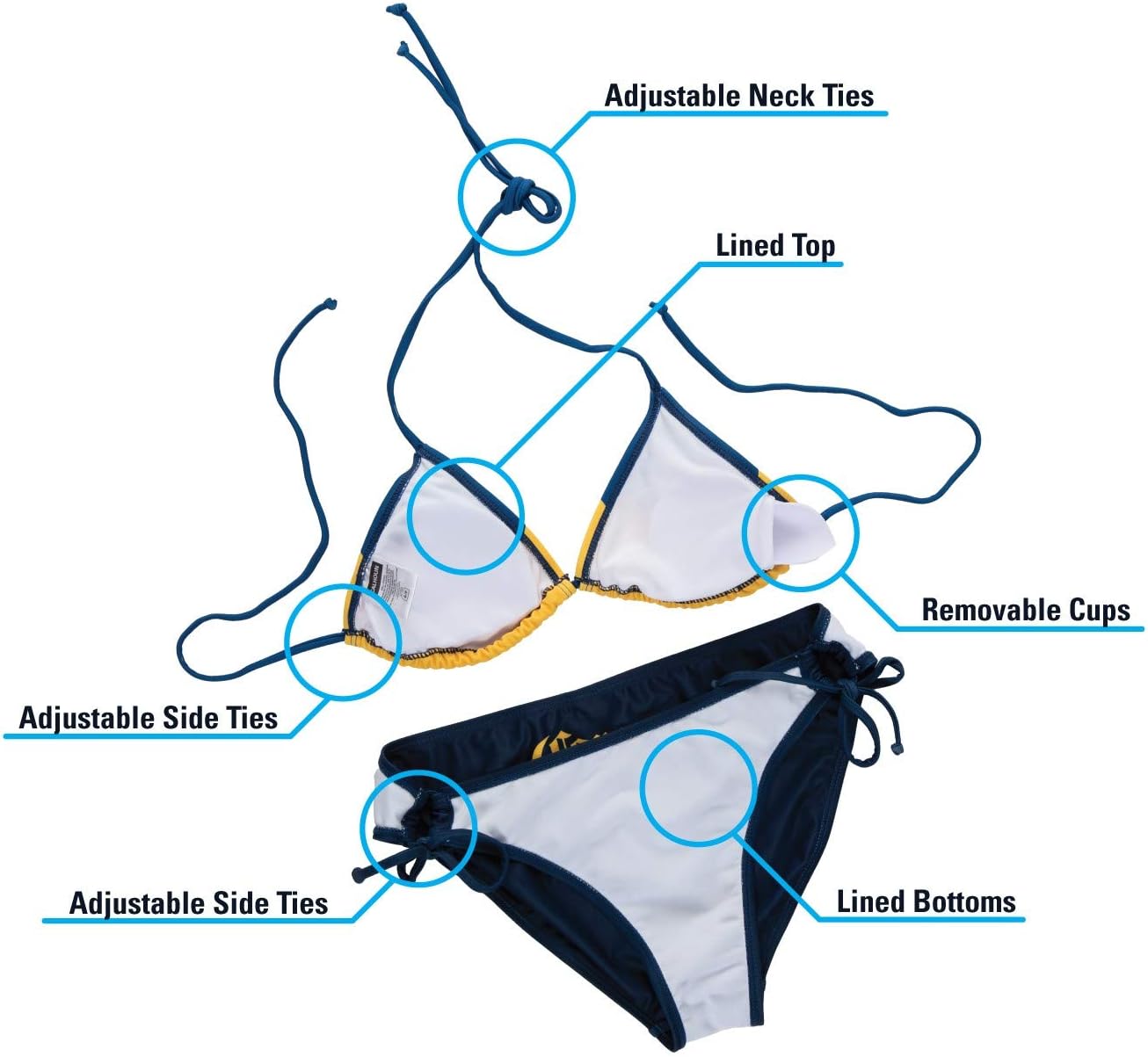 Official Corona Two Piece Side Tie Padded Triangle Top Swimsuit Bikini Set