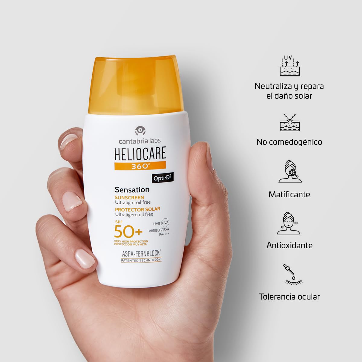 Cantabria Labs - Heliocare 360º Sensation - 50ml - Protección Solar Facial - SPF 50+ - Ultra Ligera y Resistente al Agua