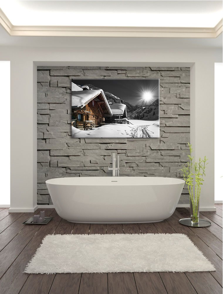 belle neige Alpes huttes noir / blanc Taille: 120x80 sur toile, énorme XXL Photos complètement encadrée avec civière, art impression sur murale avec cadre, moins cher que la peinture ou la peinture à l'huile, aucune affiche ou un poster