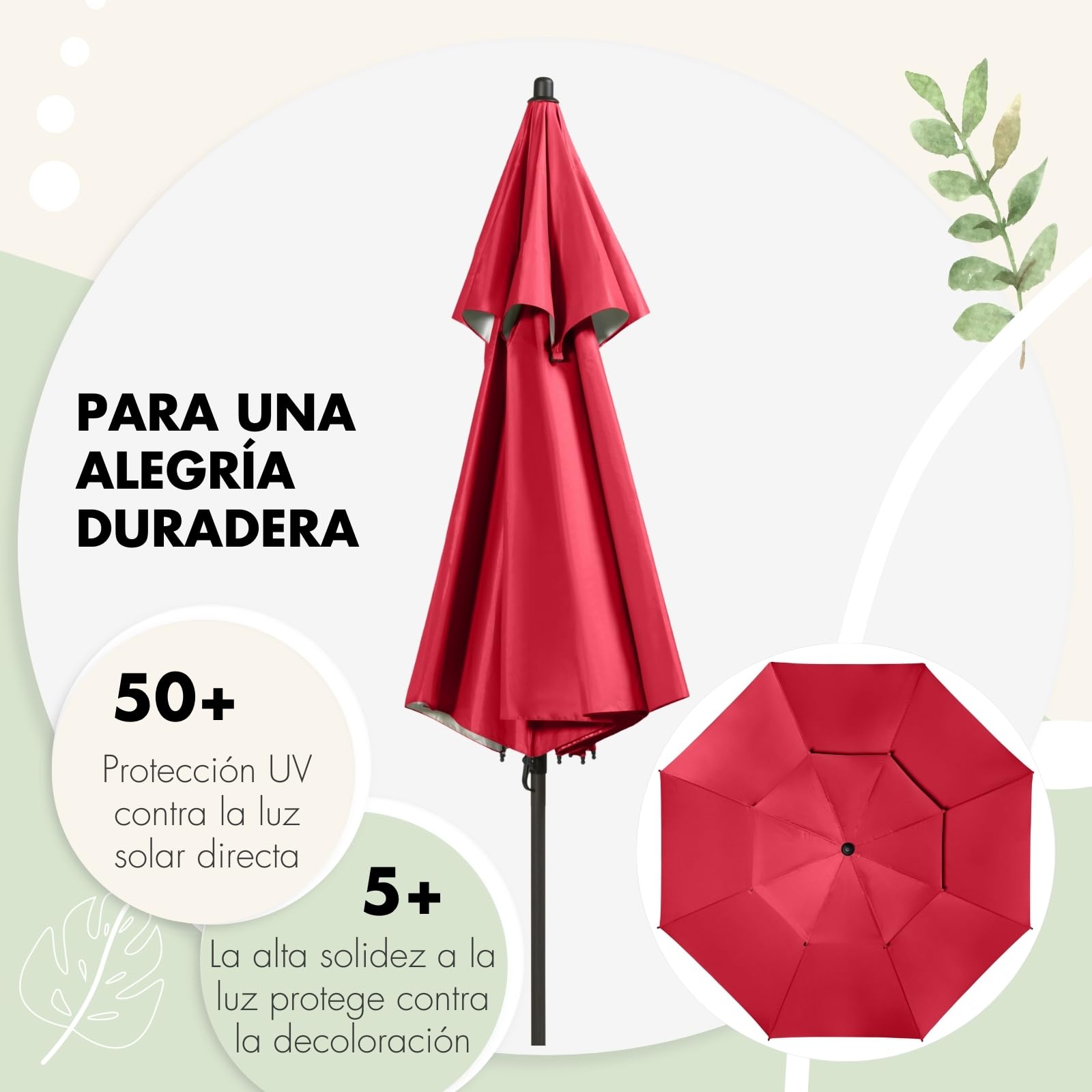Doppler derby Sombrilla de 200 cm, sombrilla para playa, balcón y terraza, altura regulable, con protección UV, sombrilla plegable, para playa y piscina al aire libre
