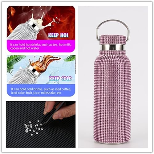 Miniatura 6 de JRIQH Bling Cup - Botella de agua con purpurina, botella de agua térmica de acero inoxidable con cadena para mujer (plata, 25.4 fl oz)