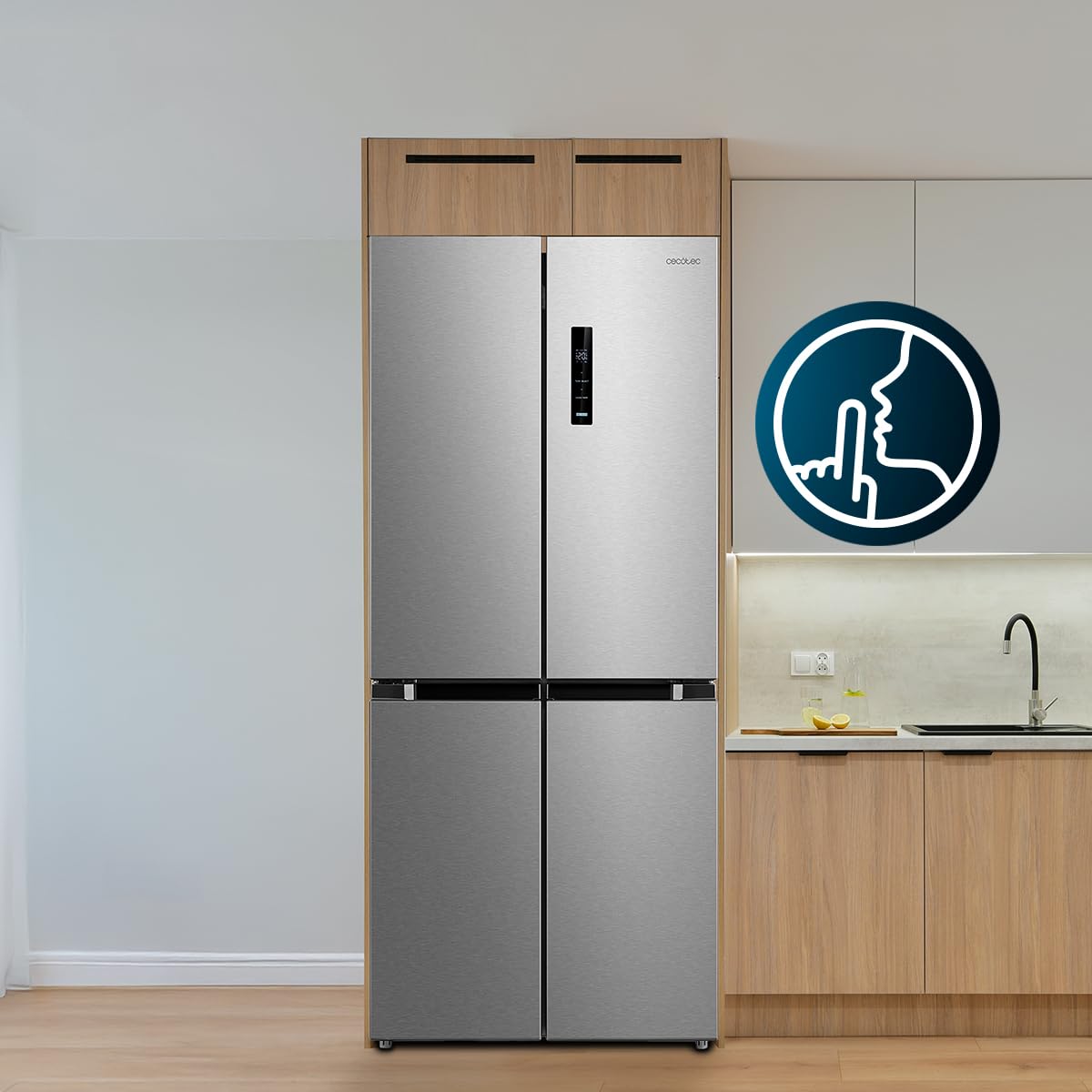 Cecotec Réfrigérateur 4 Portes Total No Frost de 474L Bolero CoolMarket 4D 474 Dark E. 177,5cm de Hauteur, 83,3 cm de Largeur, Classe E, Ultra Silencieux, Compresseur Inverter Plus, Inox Noir