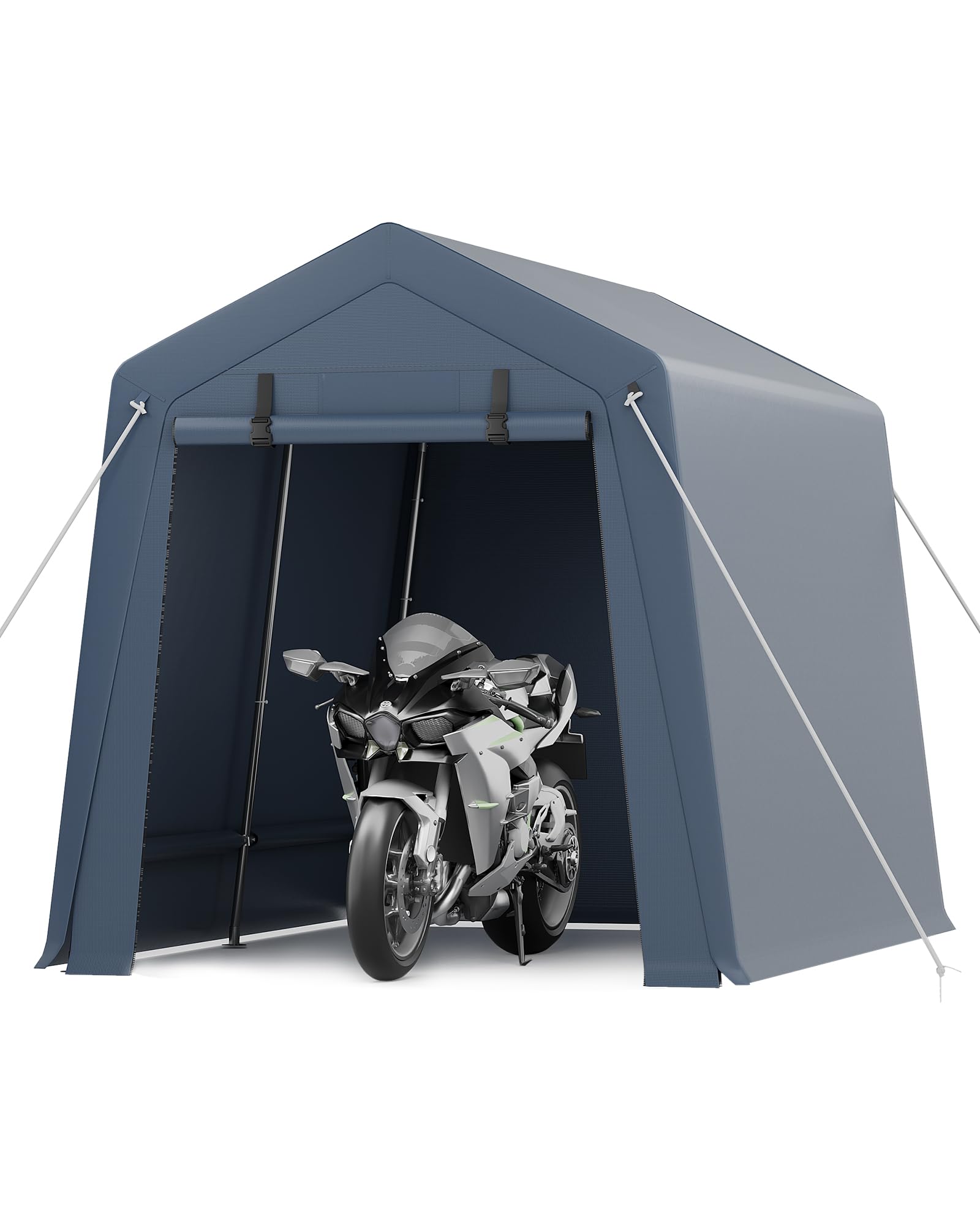 7 Ft x 10 Ft Outdoor Storage Shed, Heavy Duty Portable Garage Shelter with Roll-Up Zipper Door, Waterproof Carport for Motorcycle, Bike, Car, Tools, Firewood, Lawn Equipment, Ventilated Windows,Grey