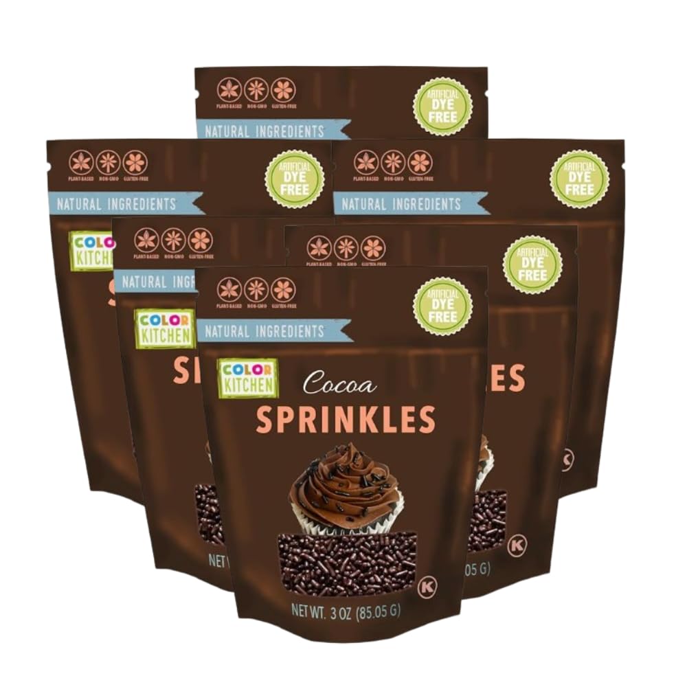 Color Kitchen Sprinkles Natural Ingredients Baking Cake Decorations, Ice Cream Toppings and Cookie Decorating - Artificial Dye-free, Plant-Based Colors, Gluten-Free ,Non-GMO, No Hydrogenated Oils, Soy-Free, Kosher, Certified Natural Cocoa Sprinkles 3 OZ (Pack of 6)