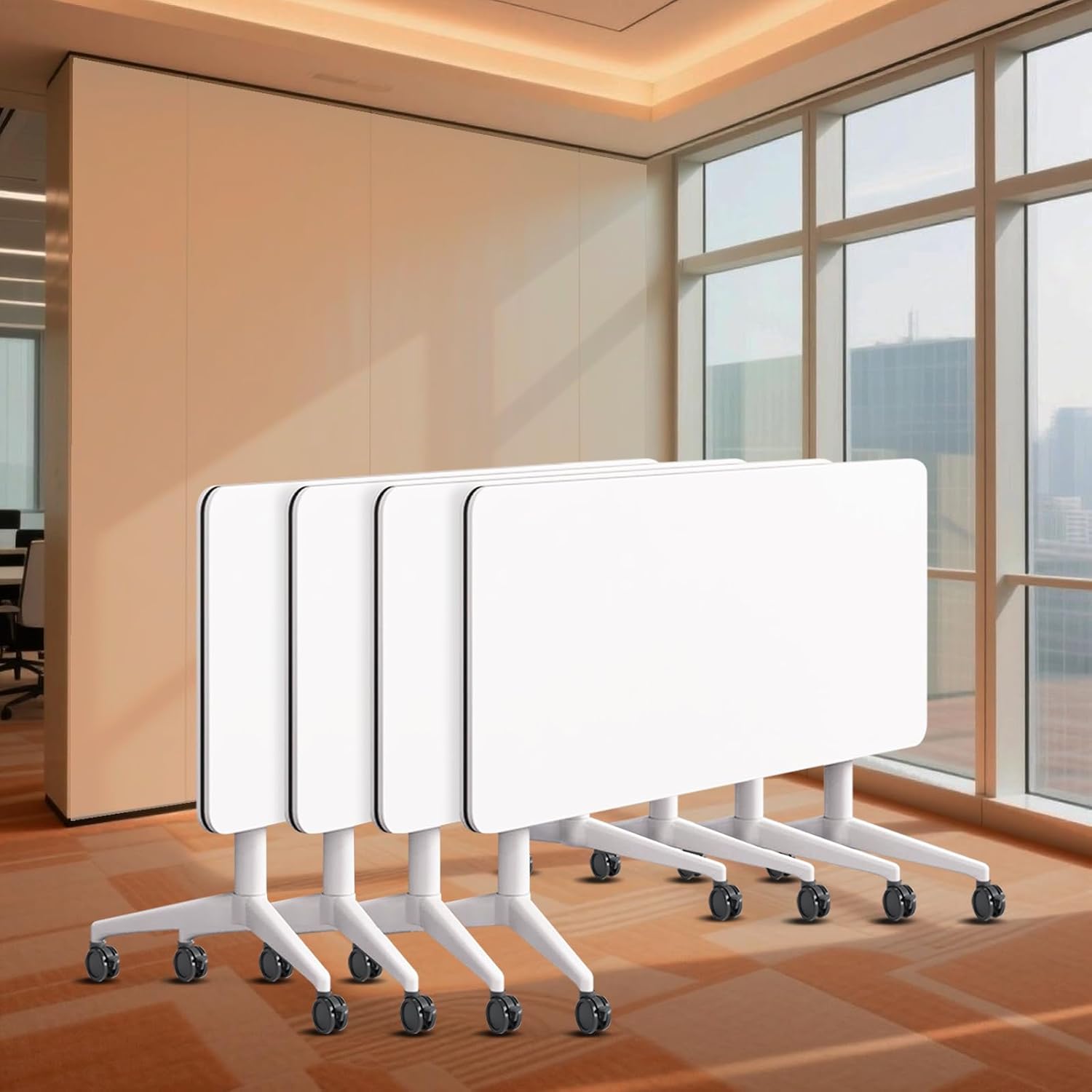 Folding Conference Table,Conference Table with Wheels,Business Conference Room Table 4 Sizes Modern White,Meeting Room Classroom Office Meeting Table (4PCS, 47.2in)