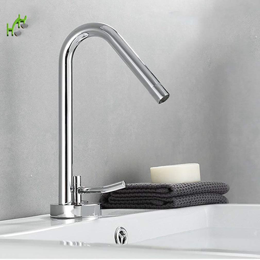 Grifo cromado para lavabo de baño, estilo corto o alto, diseño artístico, mezclador frío y caliente, grifo de grúa, montaje en cubierta, rotación de 360 grados, grifos de lavabo con aireador