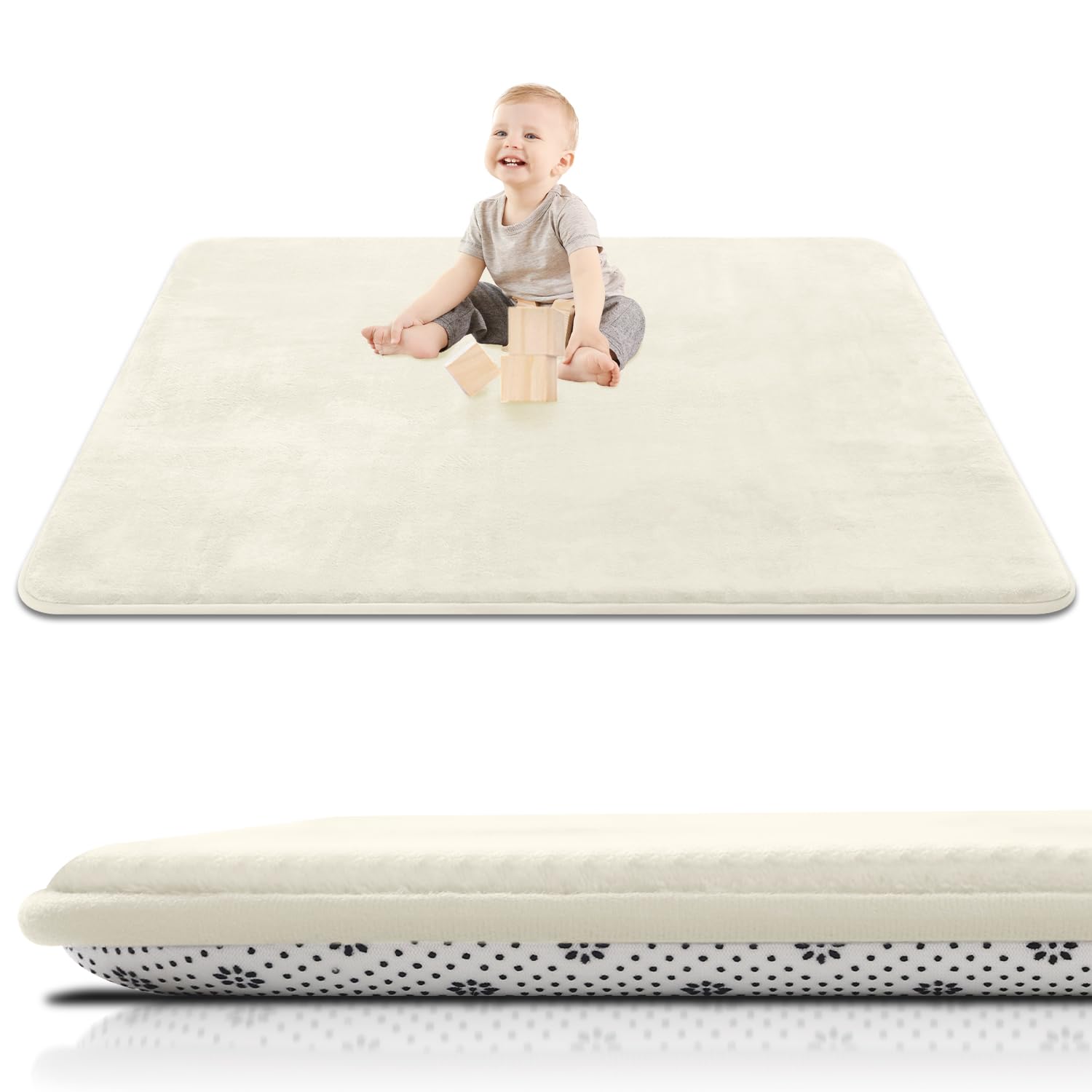 SEPARO Thick Baby Play Mat for Floor,50 x 50 Playpen Mat,Tummy Time Foam Mats,Ultra Soft Support & Plush Feel,Easy Care with Non-Slip Cushioned for Infant,Kids and Toddler Crawling,Beige Beige 50"x50"