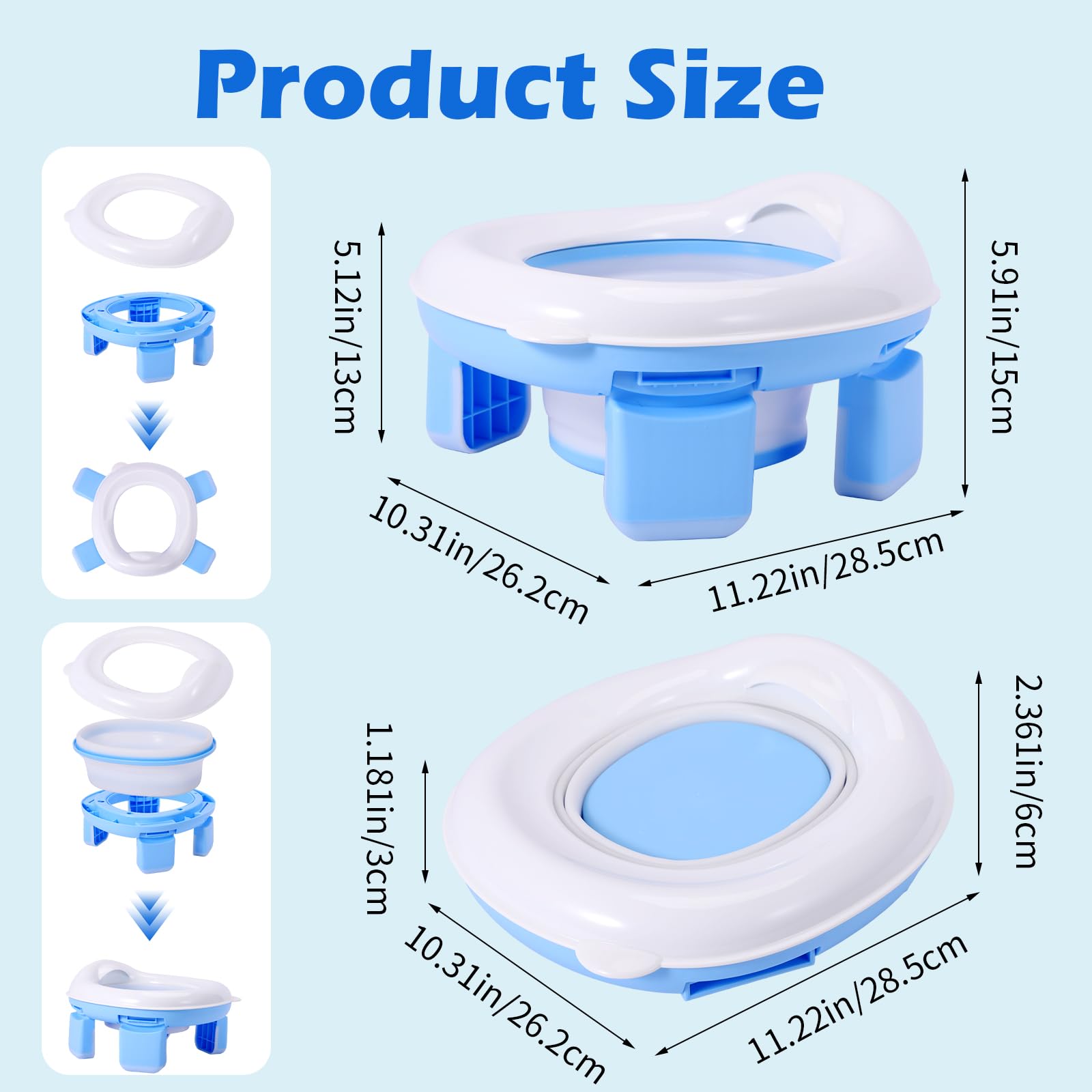 Orinal Portátil Infantil 3 en 1, Asiento Inodoro Plegable para Niños y Bebés, WC Seguro y Fácil de Limpiar, Bolsas Desechables Incluidas, Ideal para Viajes, Casa - 3