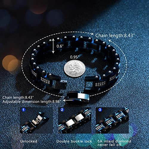 Ziallay Link Initial Bracelet Hip Hop Jewel Gift Men Ms. Christmas Birthday Jewel Gift Boyfriend Son Fashion Bracelet, Diamond, Double Tone Bracelet. (Blue Black) #TOP1