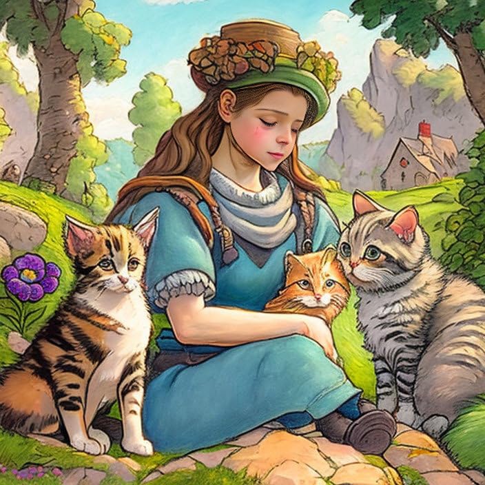 Poster 58 x 90 cm fille mignonne et animaux la solution pour eveiller les murs tristes