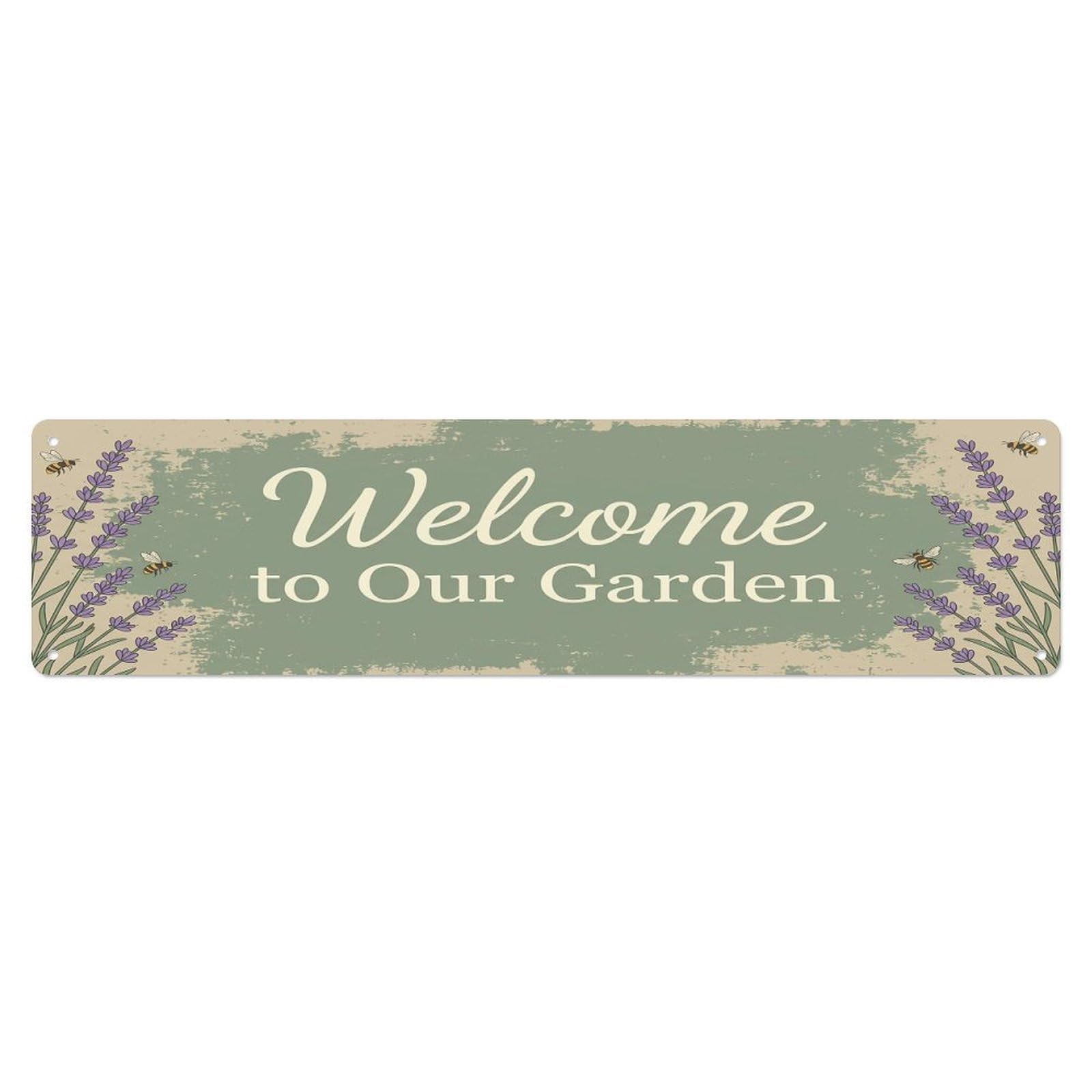 Vintage Welcome to Our Garden Lavender Bee Metal Tin Sign