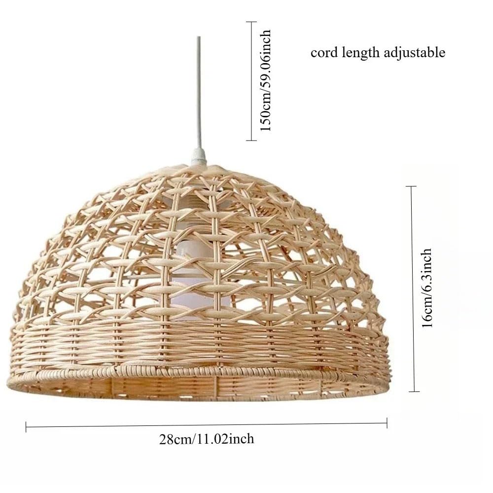 11,02" Wiszące Lampy Z Rattanu, Wiklinowe Lampy Wiszące, Żyrandol W Stylu Boho, Regulowany, Rustykalny Wiszący Kosz Z Rattanu, Pleciona Lampa Wisząca Do Wyspy Kuchennej I Jadalni
