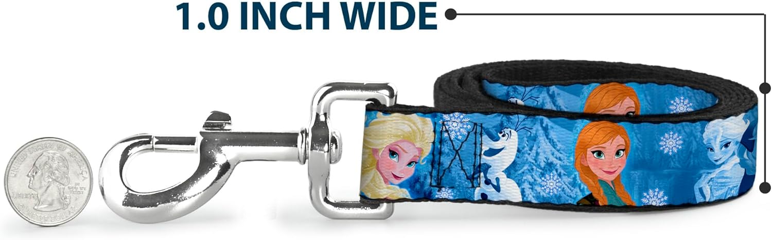 Buckle-Down Pet Leash - Frozen Character Poses Blues - 6 Feet Long - 1" Wide