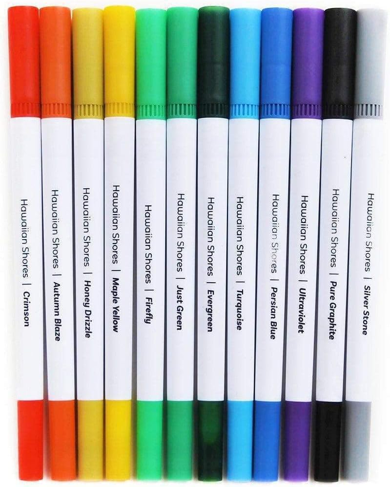 Altenew Hawaiian Shores Brush & Fine Tip Pens, 12 Water-Based Brush Tip Pens for Hand-Lettering and Coloring, Easy Grip, Dual-Tip Brush Pen Set