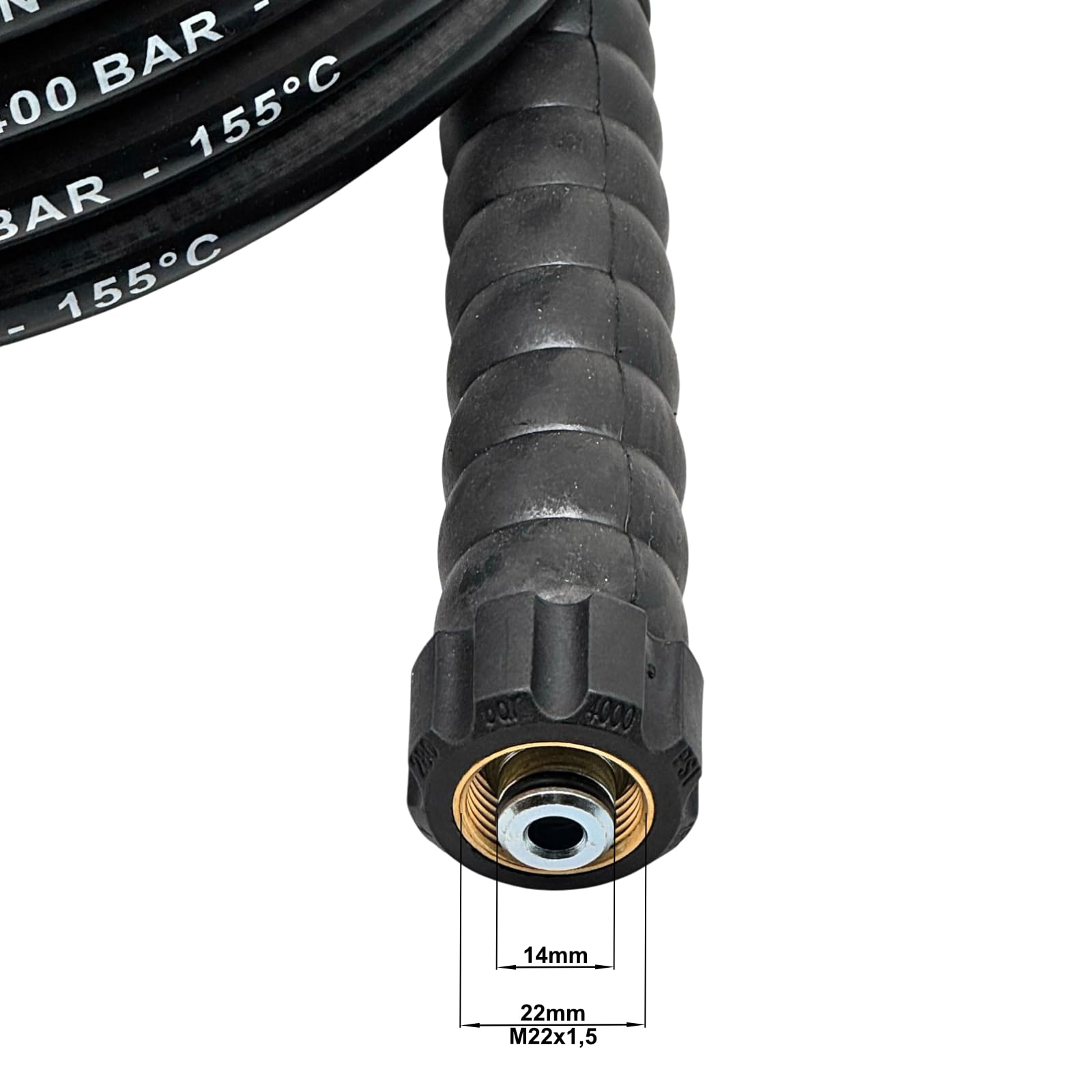 M&M Smartek Hochdruckschlauch 5m DN6 2SN M22 IG, 400 bar | DN6 2SN mit beidseitigem M22x1,5 IG und Knickschutz; bis 400 bar und 155 °C, abrieb-, öl- und witterungsbeständig im Einsatz.