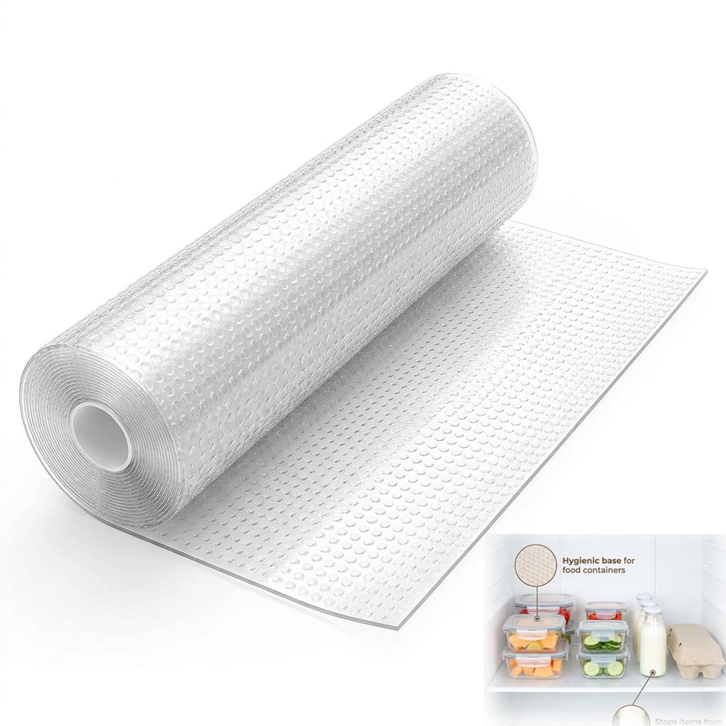 Non-Slip Drawer Liners 30 x 300 cm, 100% EVA Non Adhesive Waterproof Oil Resistant Wipeable Shelf Liner for Kitchen Cupboards Fridge Shelves, Cabinet Protector for Bathroom Bedroom, Clear