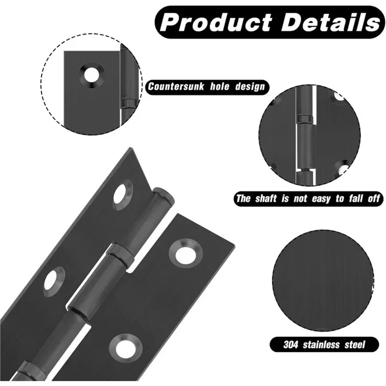 Edelstahl-Klappscharnier, 20 Stück, 6,3 cm, Edelstahl, klappbar, Bifold Butt Schrank, schwarz, mit Schrauben für Möbel, Holzkisten (10,2 cm – 20 Stück)
