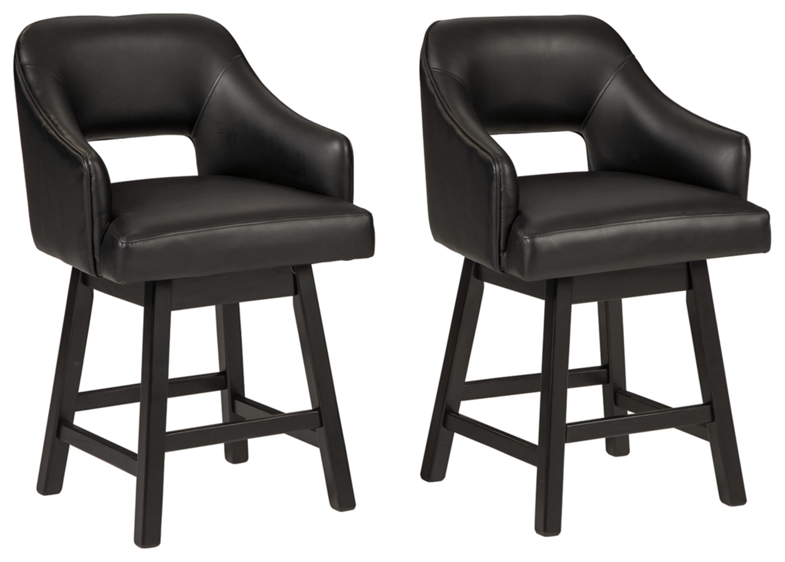 Signature Design by Ashley 25" Tallenger Modern Upholstered Swivel Counter Height Barstool Set of 2, Black & Dark Brown