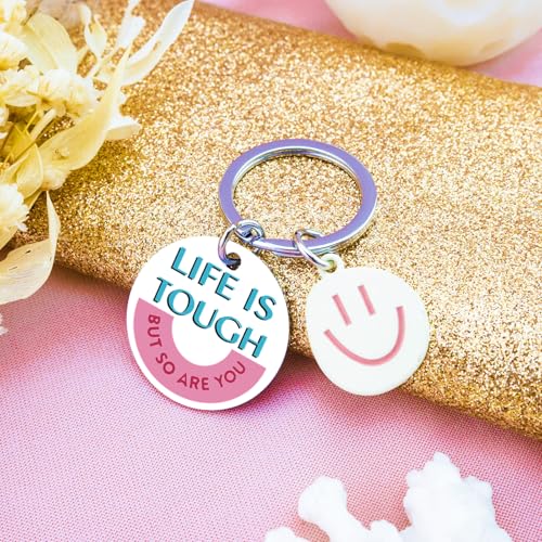 Ibiwe Cancer Awareness Keychain Breast Cancer Survivor Gifts for Woman Life Is Tough But So Are You Keyring Inspirational Gifts4