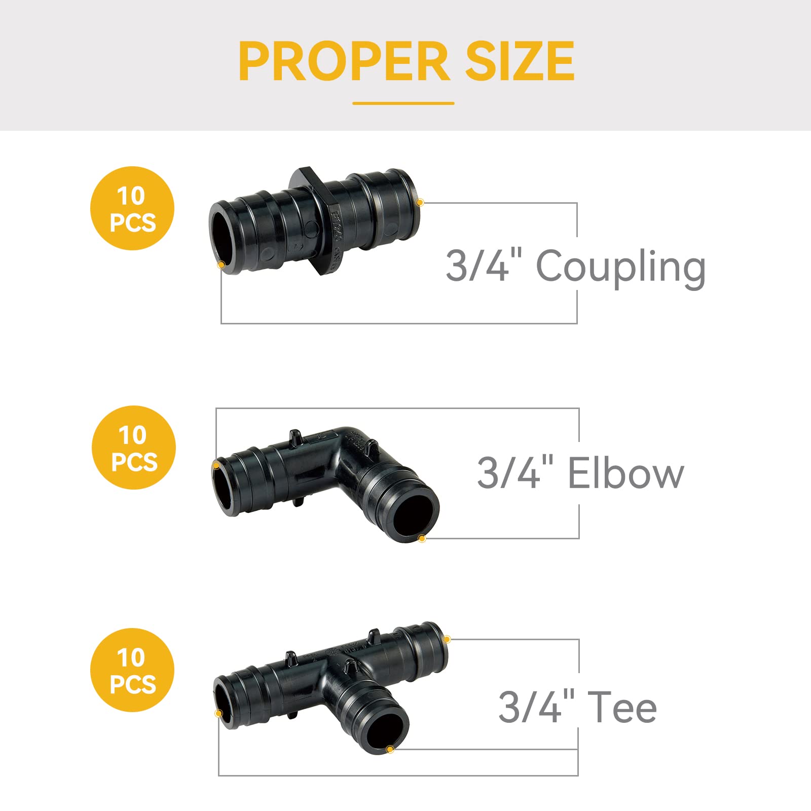 PEX A - Accesorios de expansión de polietileno, 3/4 pulgadas, PPSU PEX-A, codo (10 piezas) + T (10 piezas) + acoplamiento recto (10 piezas) PEX-a conexión de tubo en fontanería