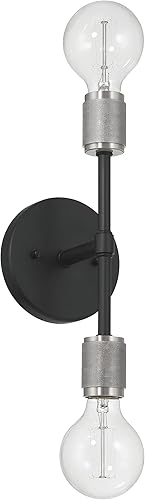 Maxim - Moderno aplique de pared minimalista de metal con 2 bombillas, color negro