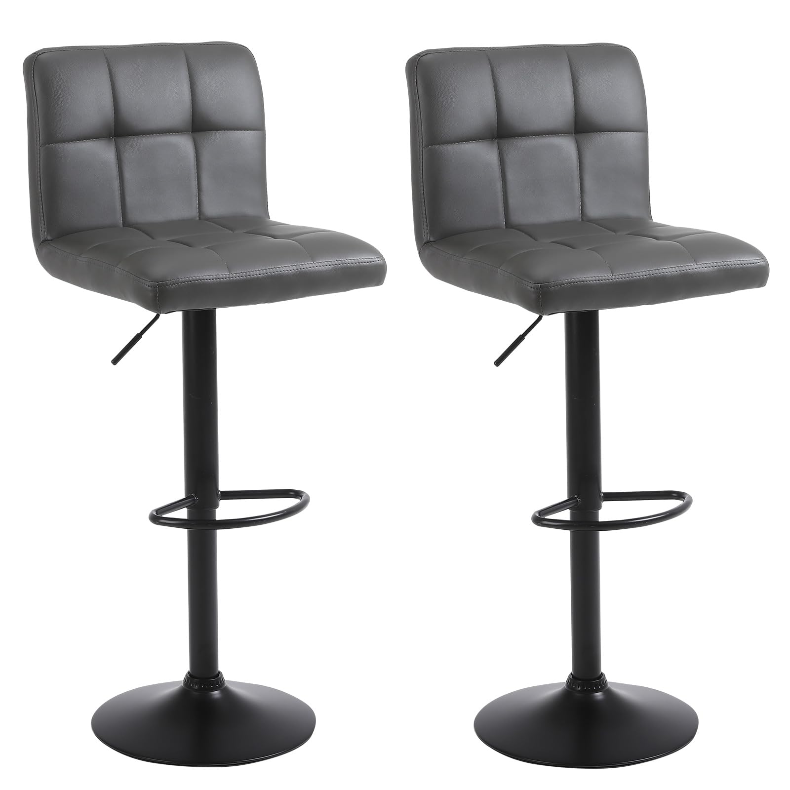 PINIQUE Bar Stools Set of 2, PU Leather Bar Stools for Kitchen Island, Armless Bar Chairs Set of 2, Adjustable Bar Stool, Extra Height Barstools with Back 909 (Grey)