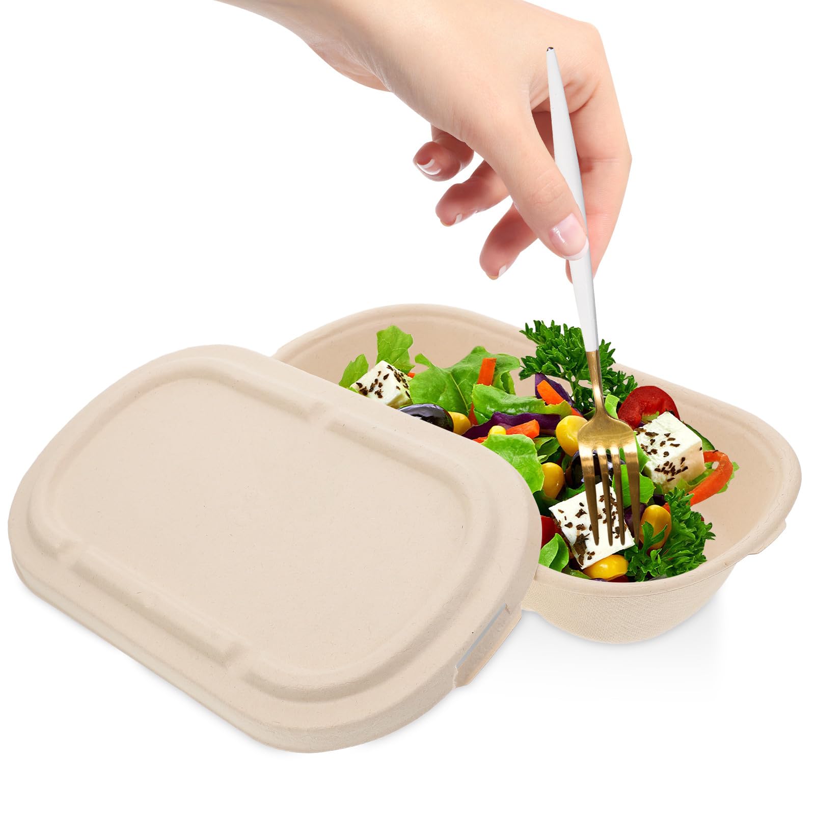 CALLARON Contenedores de Pulpa para Alimentos Desechables 850 Ml Tapa de Papel, Caja para Comida para Llevar 25 Unidades, Envases Ecológicos para Ensaladas y Catering