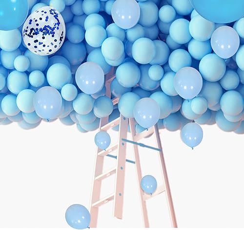 Miniatura 5 de Globos de látex azul real de 12 pulgadas, globos de confeti azul perla, globos de fiesta azul claro real para suministros de decoración de fiesta de