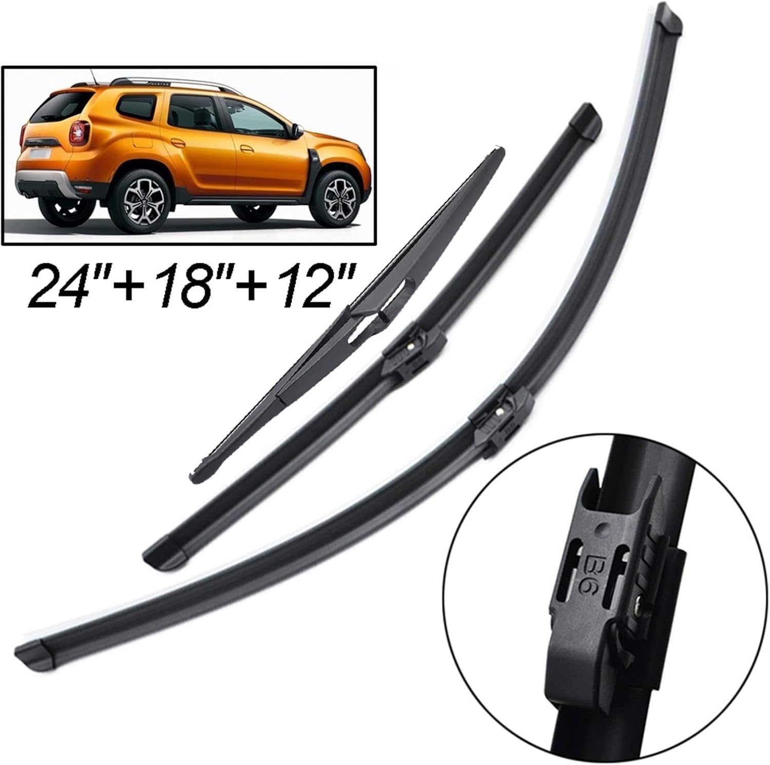 24" 18" 12" Kit spazzole tergicristallo per Parabrezza, per Dacia, per Duster MK2 2017 2018 2019 2020 Set tergicristalli Anteriori e Posteriori