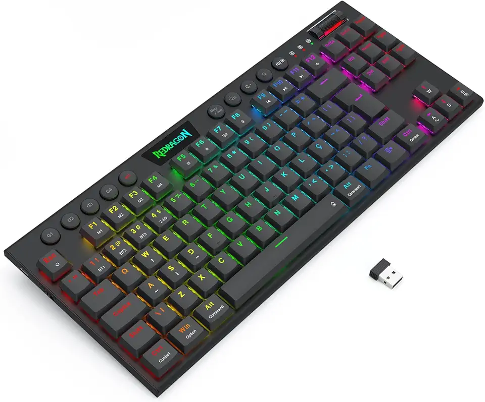TECLADO MECANICO GAMER REDRAGON HORUS PRO TKL RGB PRETO SWITCH MARROM