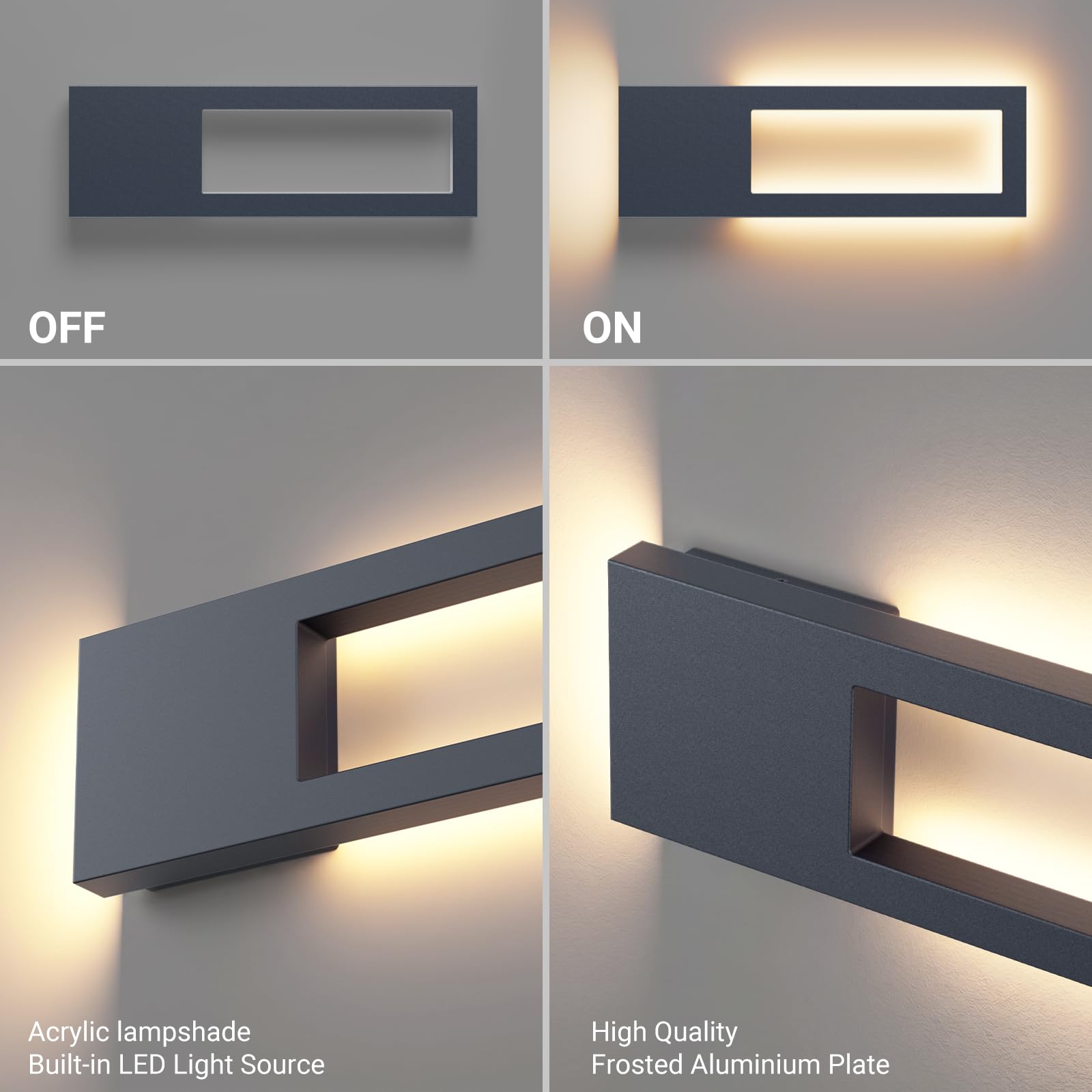 Aipsun 30W Applique da Esterno/Interno,Lampada da Parete Illuminazione 3000K Bianco Caldo Ip65 Impermeabile|Applique Rettangolari Per Terrazza Ingresso,Alluminio,Antracite
