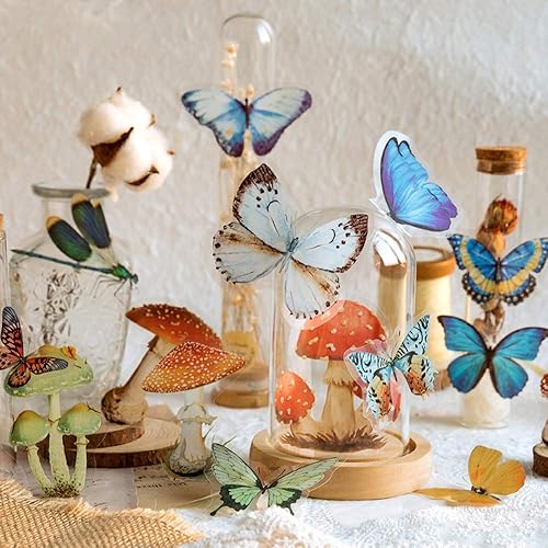 Miniatura 6 de Knaid juego de 240 calcomanías de insectos, de libélulas y mariposas, transparentes y resistentes al agua, de tereftalato de polietileno,