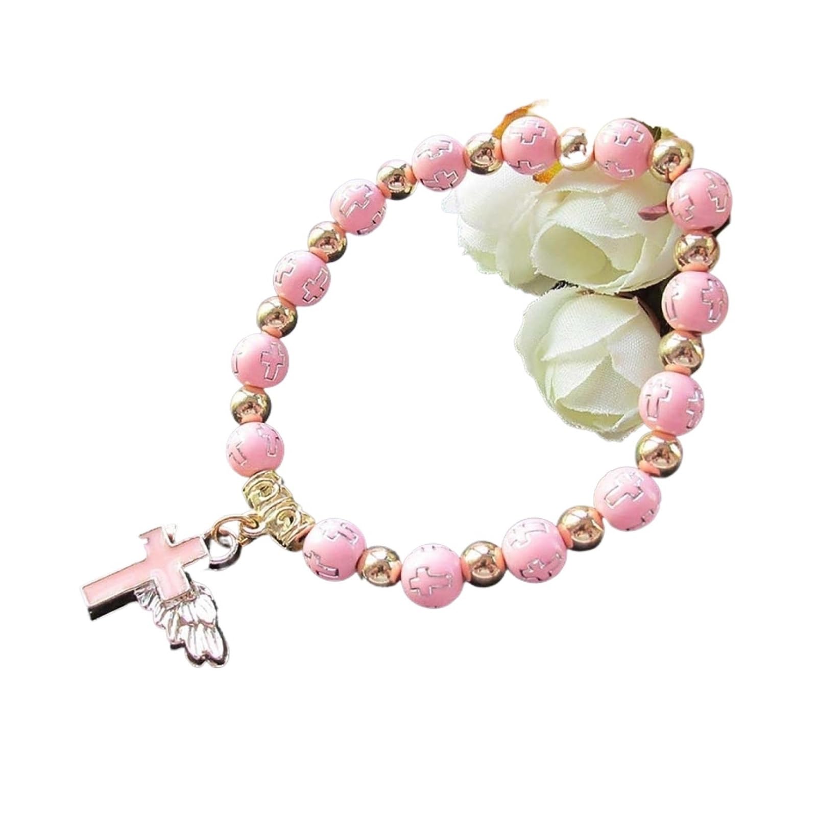 Bracciali Bracciali Donna Lady Girls Gift Bracciale con Pendente a Forma di Ala d'Angelo for Uomo Catena di Perline Accessori Moda Souvenir Regali Perline(Blanc)