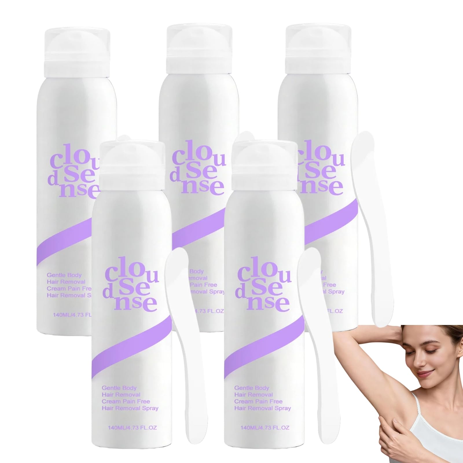 Schiuma depilatoria Cloud Sense, spray depilatorio senza dolore, schiuma depilatoria delicata sulla pelle, per donne e uomini, morbida e sicura, adatta a tutti i tipi di pelle e (5 pezzi)