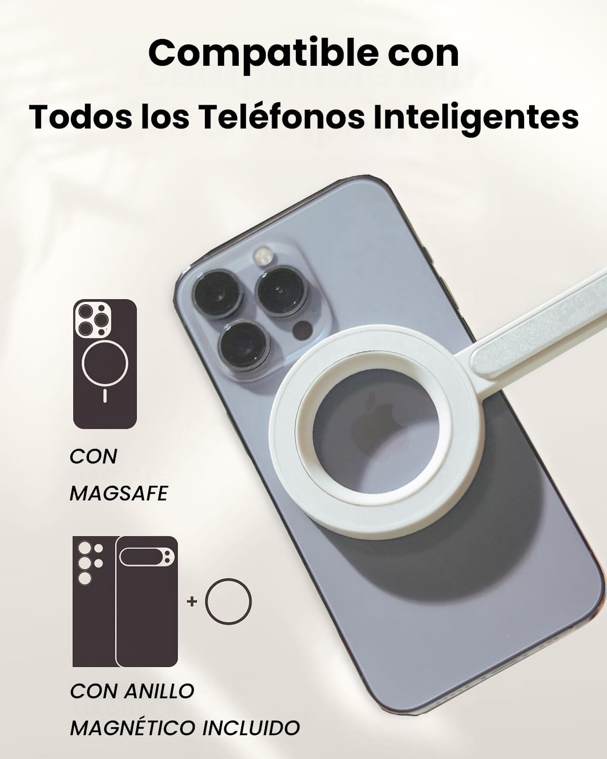 KraftGeek 163cm Palo Selfie Trípode para Movil Compatible con MagSafe, Tripode Movil Magnético con Control Remoto Bluetooth, Tripe Telemovel Extensible Compatible con iPhone/Samsung/Android, Blanco