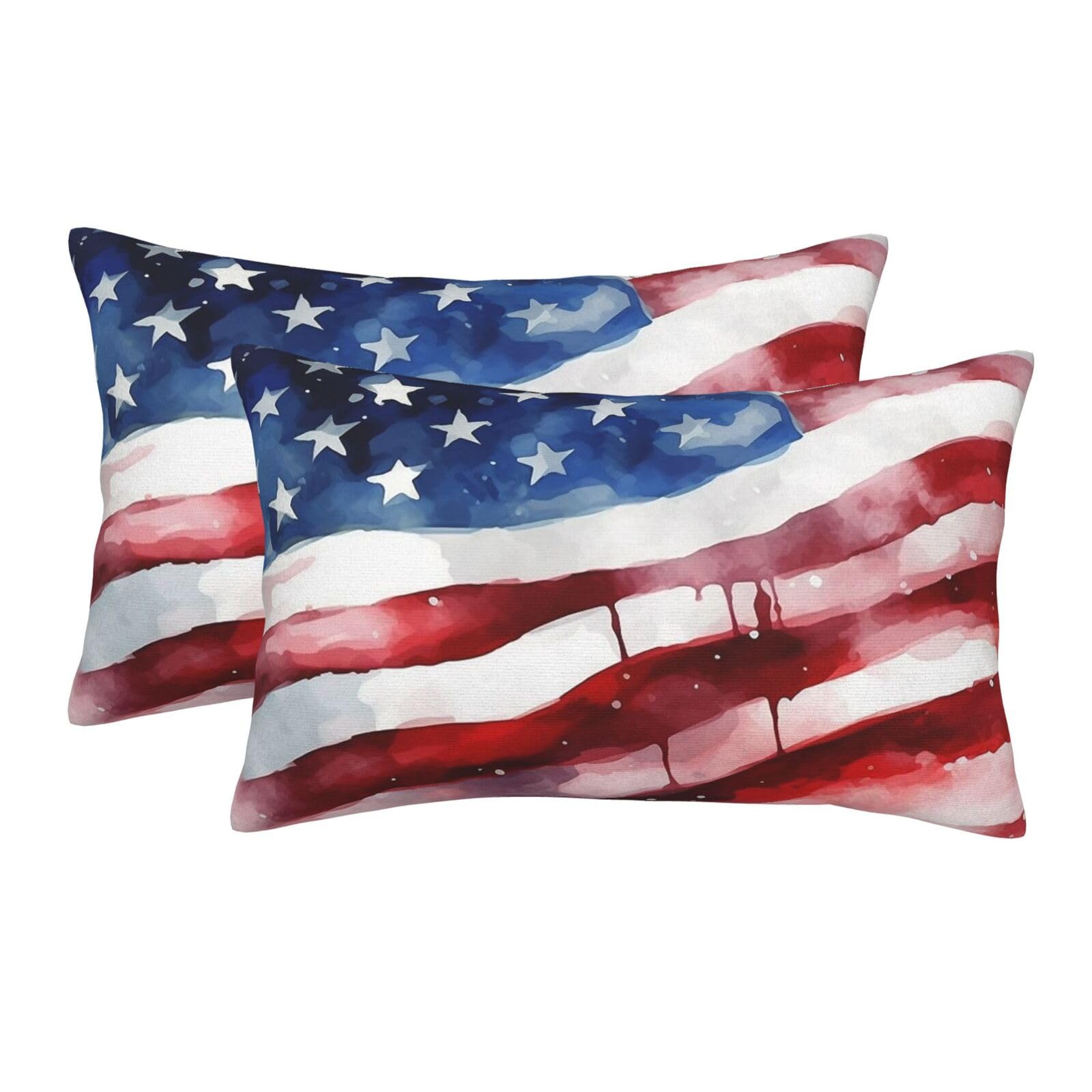 2 Pack Standard Size Pillow Cases for Hair and Skin Soft Breathable Pillow Case Covers with Hidden Zipper Watercolor American Flag Pillowcase 20"x30" Pillow Cover for Sleeping Gift