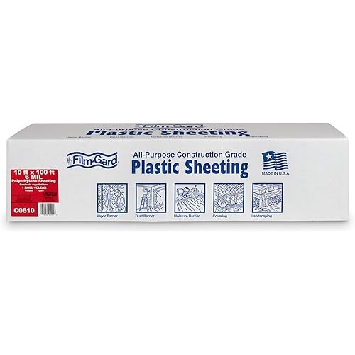 626033 Construction Plastic Sheeting 10' Width X 100' Length X 6 mil Thick, Clear, 1 Count